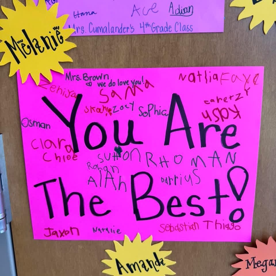 Thank you cards created by students and staff.