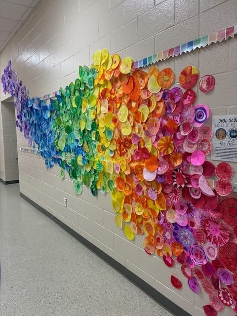Display of paperplates painted into a display