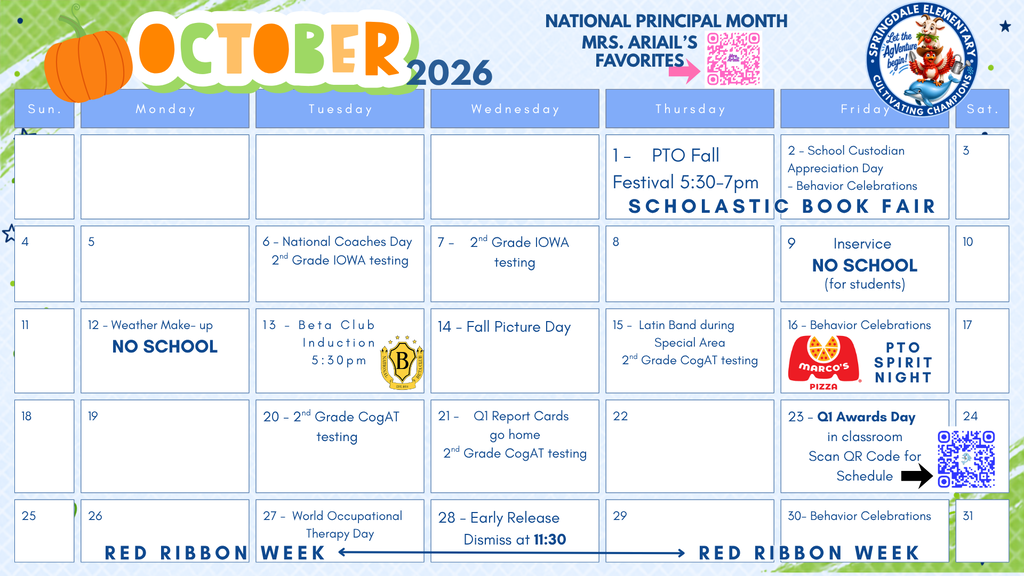 Springdale October Calendar