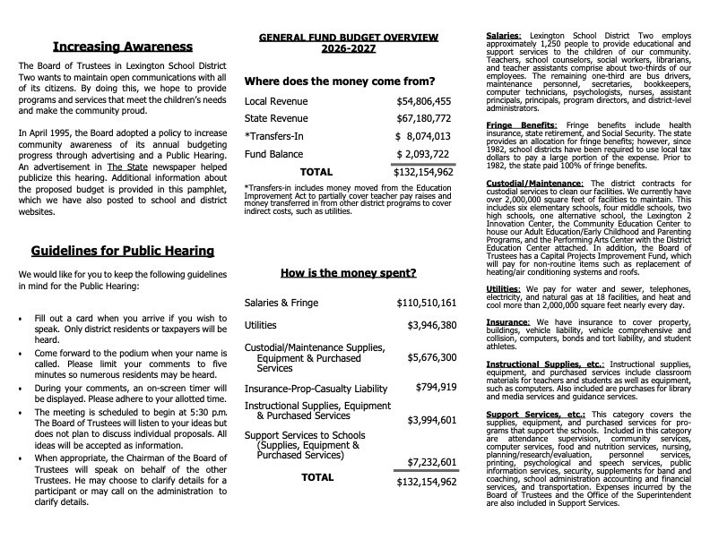 Middle  pages of Budget at a Glance brochure