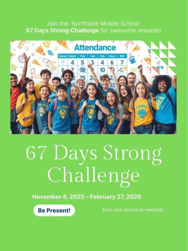 Poster of group of kids with words 67 Days Strong Challenge