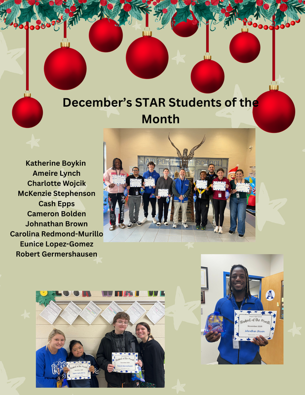 Flyer with names of students of the month for December