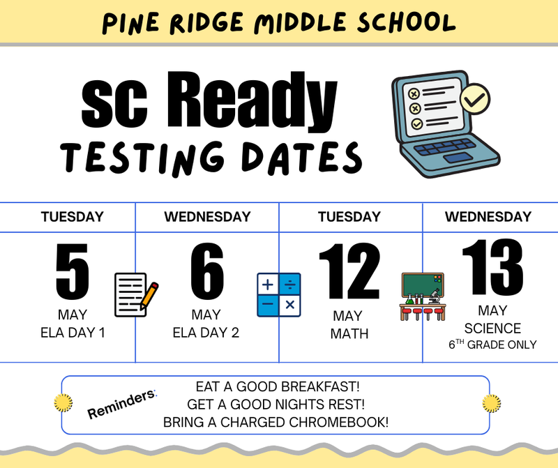 SC READY calendar page testing dates