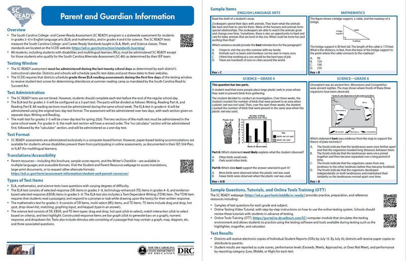 Parent and Guardian Information regarding SC Ready (English and Spanish)