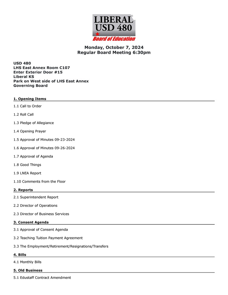 USD 480 Board Agenda 100724