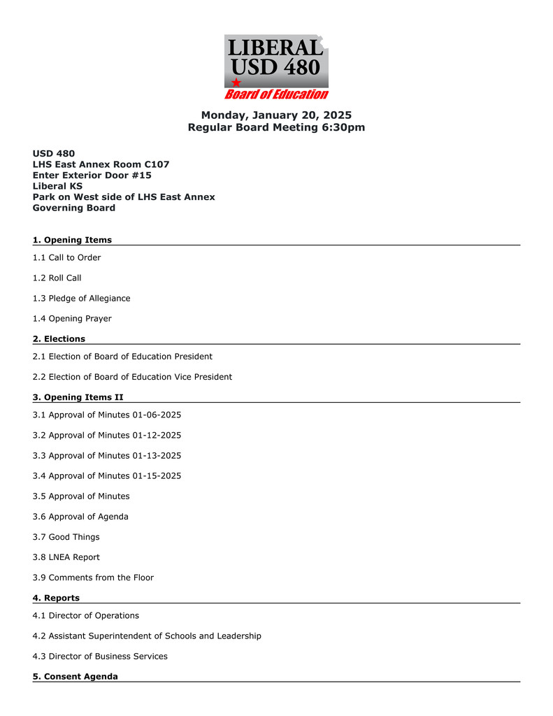 Board Of Directors Jan. 20, 2025