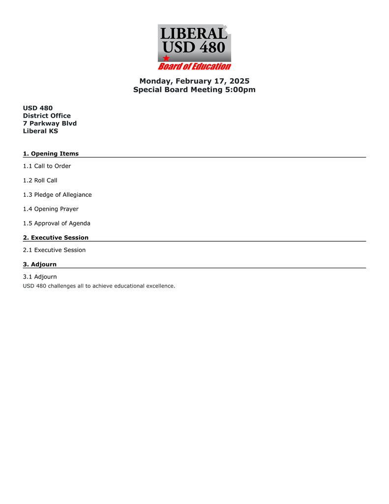 02-17-2025 Special Board Meeting