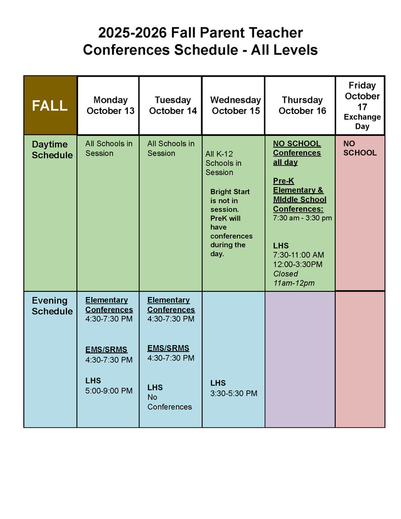 Fall PTC Schedule 2025-2026 - English