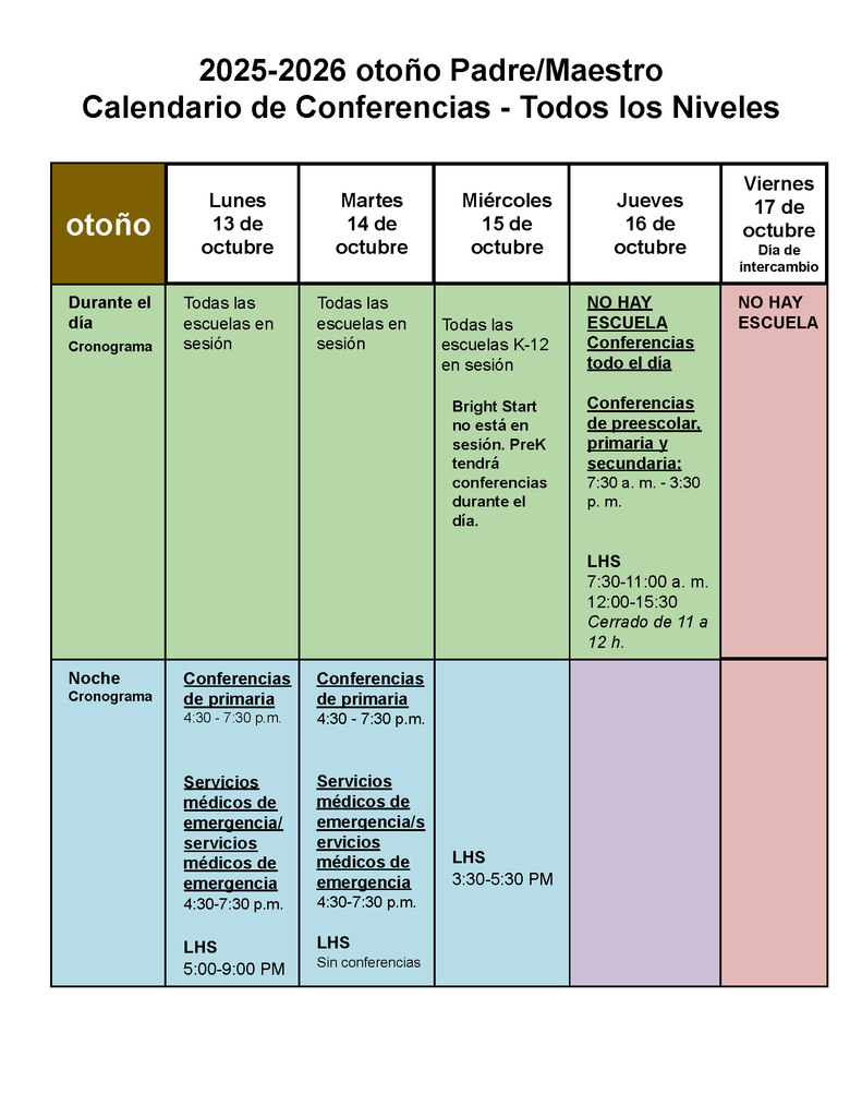 Fall PTC Schedule 2025-2026 - Spanish