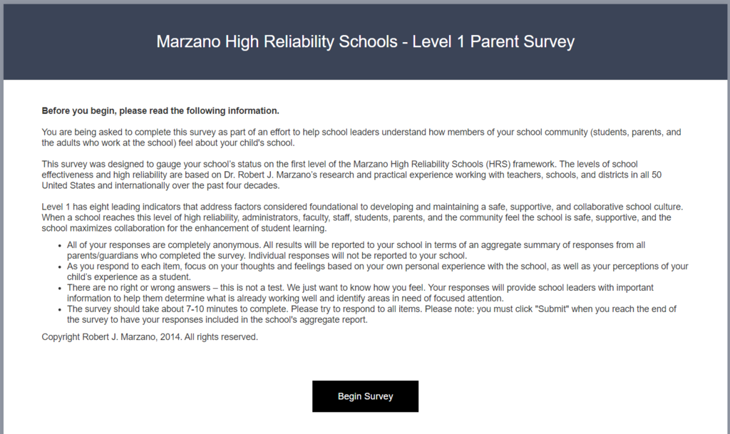 Parent Survey - English