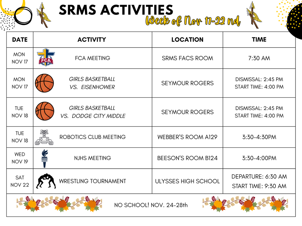 SRMS Activities Week of Nov 17-22nd