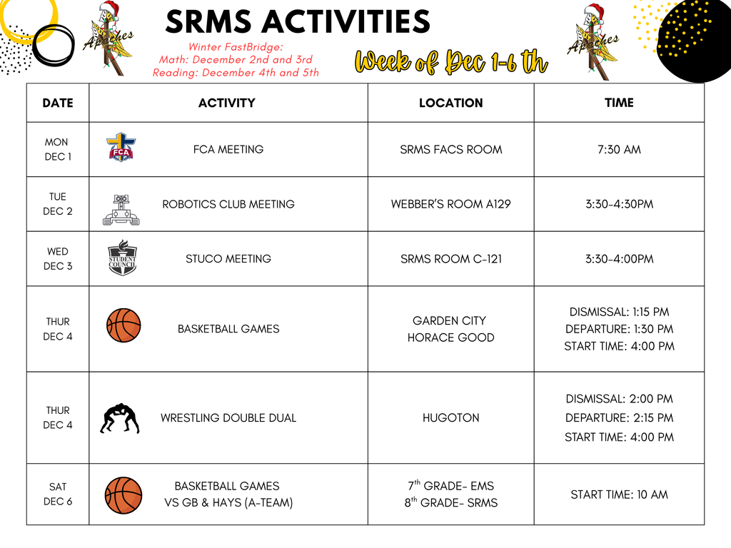 Dec 1-6th activities 