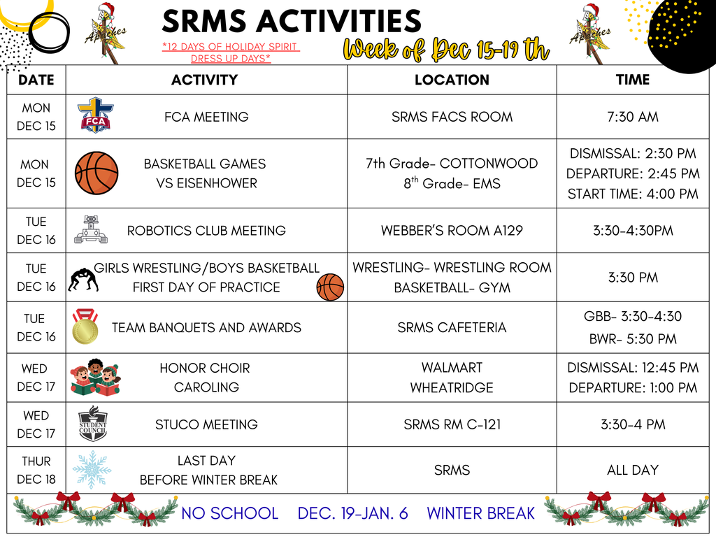 SRMS Activities Week of Dec. 15-19