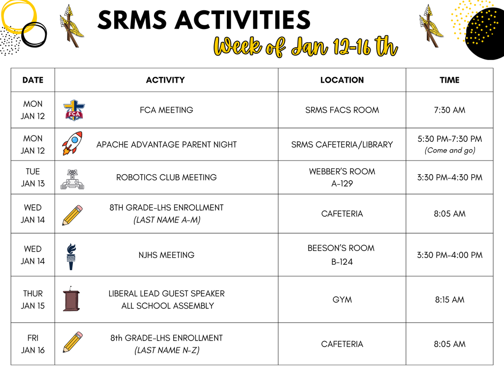 Activities for Jan 12-16
