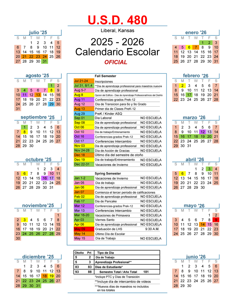 USD 480 25-26 Academic Calendar - Spanish