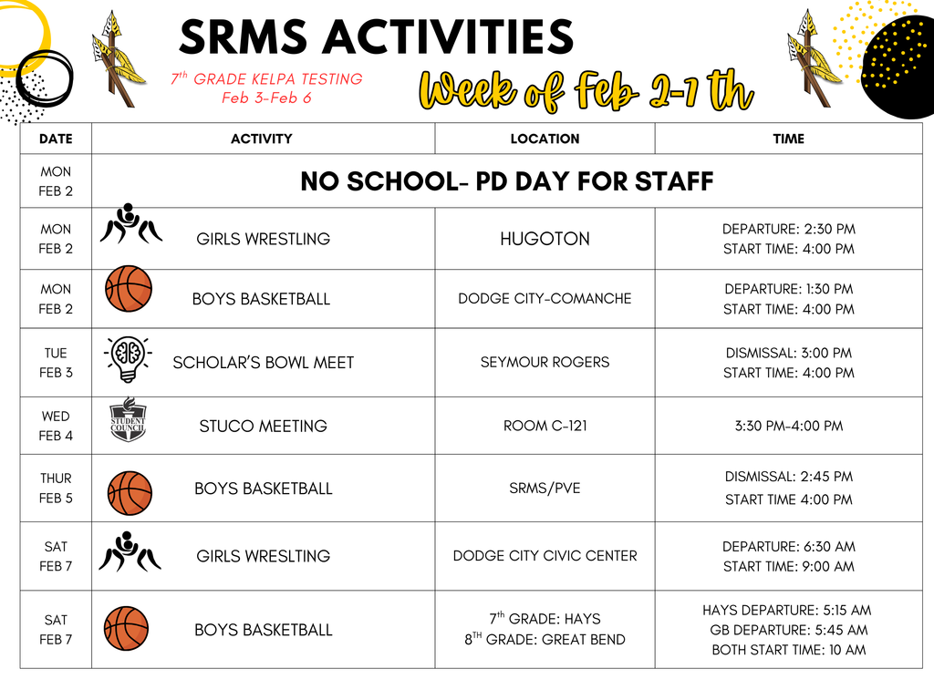 SRMS Activities Week of Feb 2- Feb 7th