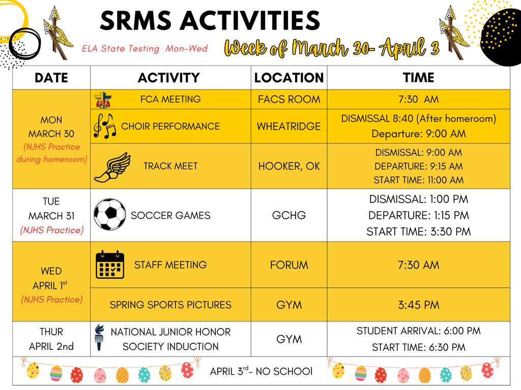 Activities for the Week of March 30-April 3