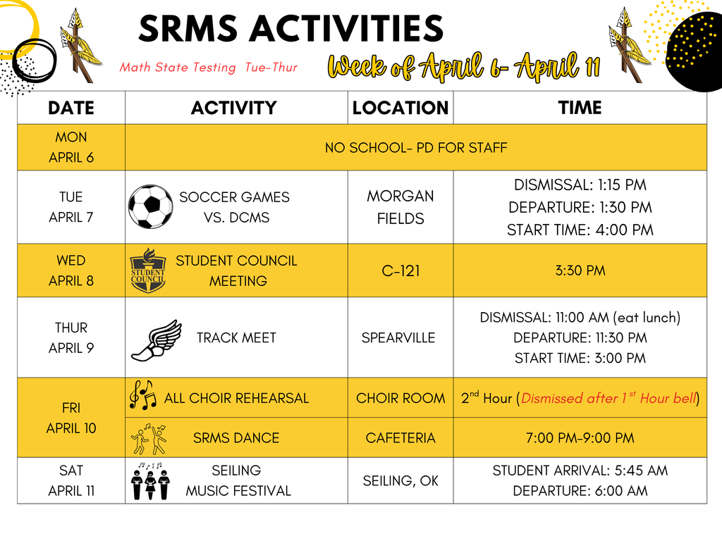 SRMS Actvities Week of April 6-11