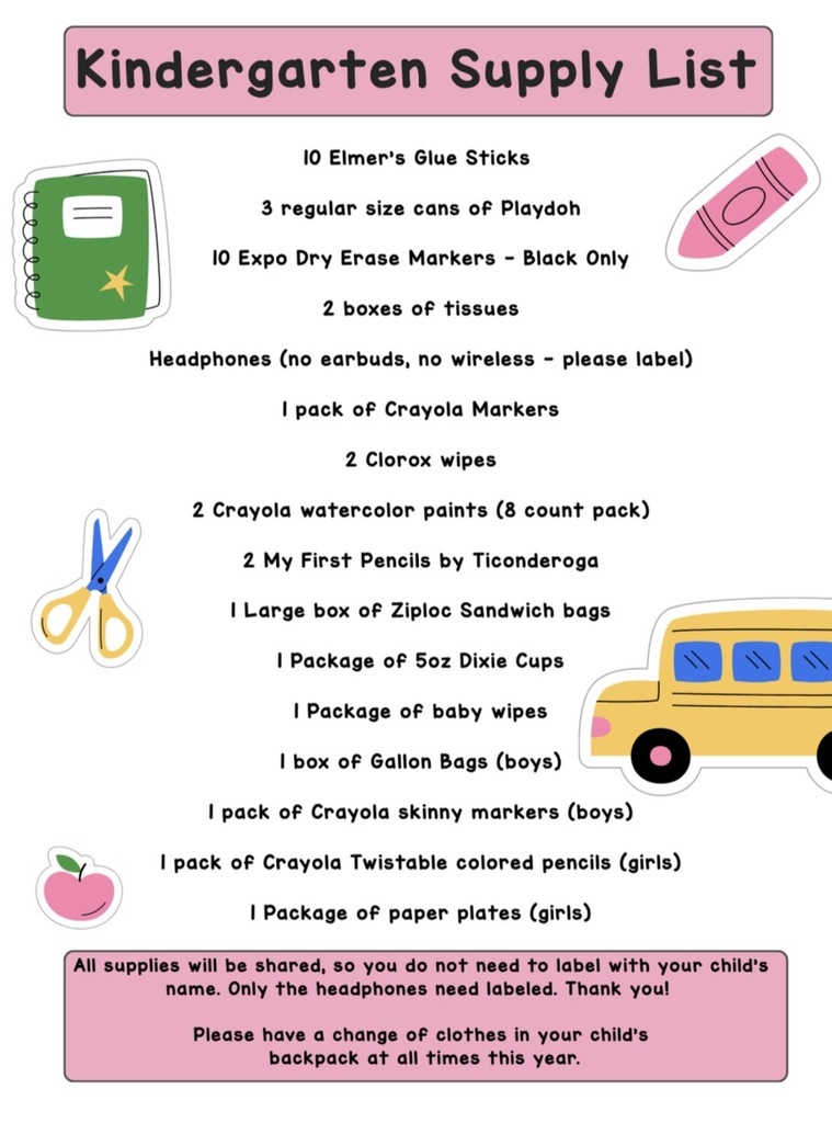 Kinder Supply LIst