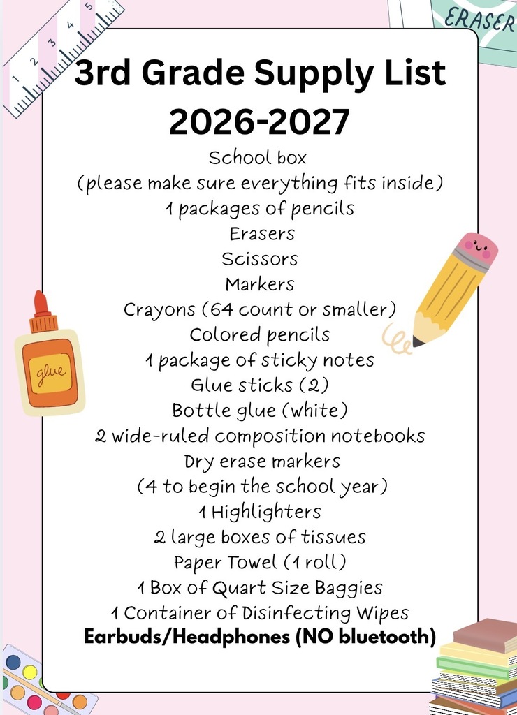 3rd Grade Supply List