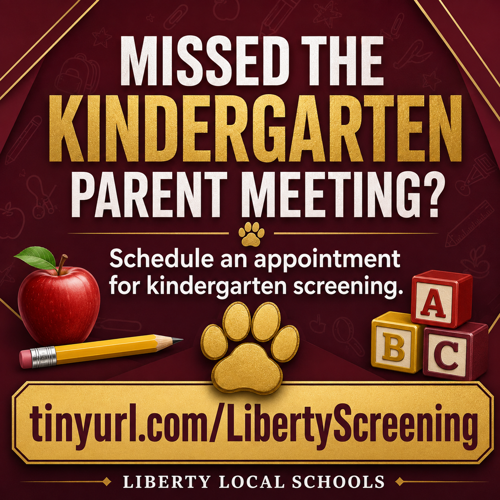 🍎 Kindergarten Families: If you missed the Kindergarten Parent Meeting, please use the form below to schedule an appointment for your child’s kindergarten screening. 🔗 https://tinyurl.com/LibertyScreening