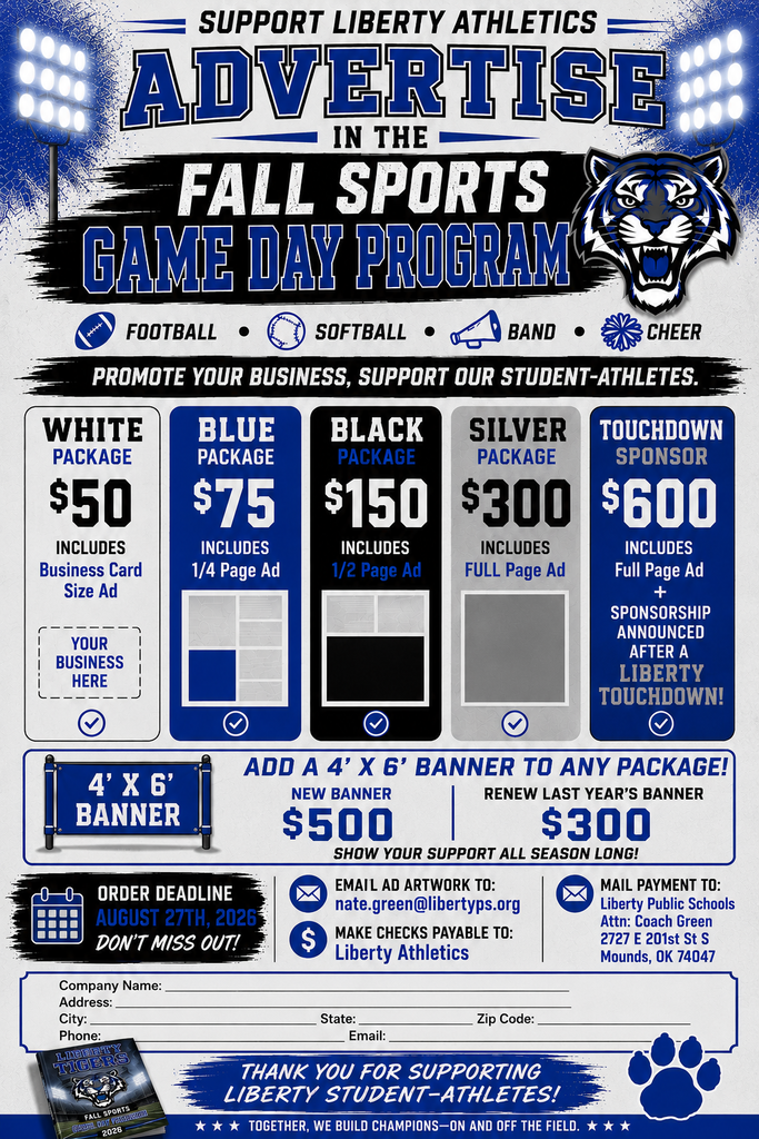 Advertise your company with us and help support Liberty Football.