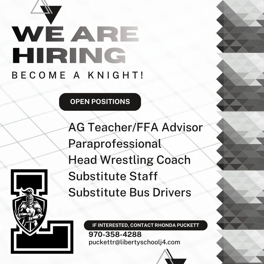 We are hiring an Ag Teacher/FFA Advisor, Paraprofessional, Head Wrestling Coach, Substitute Staff, and Substitute Bus Drivers. Call Rhonda Puckett at 358-4288 with inquiries.