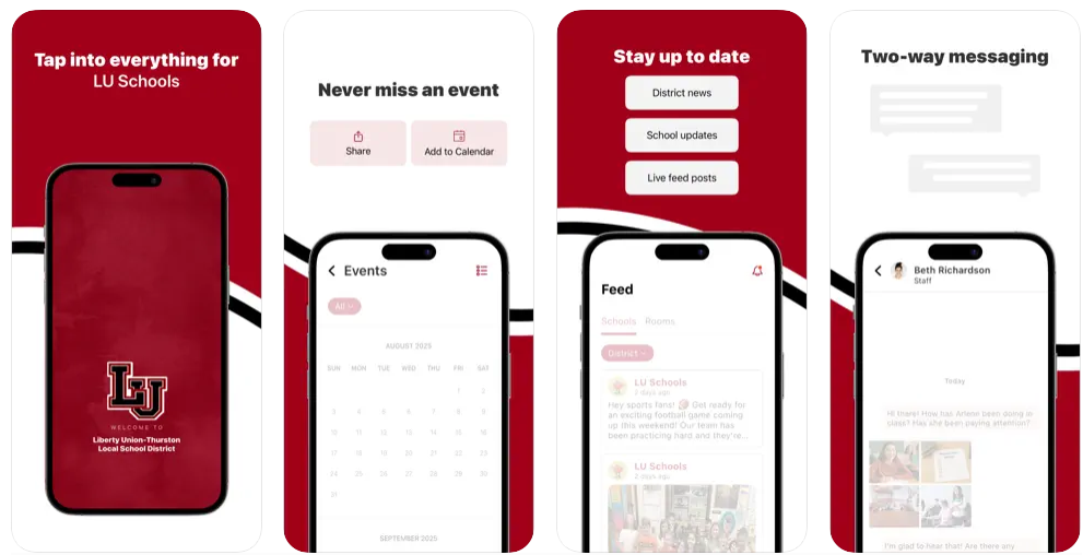 Screen Shots of the LU App