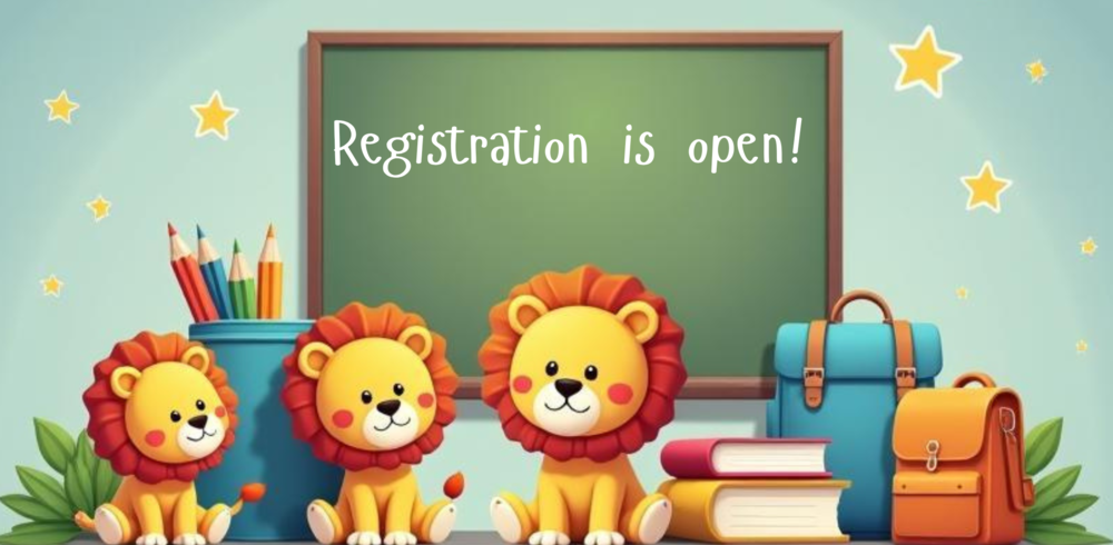 Cute Lions in front of a chalk board