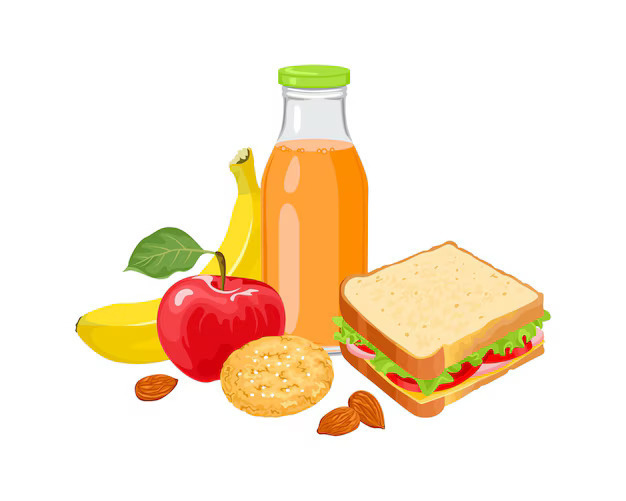 Apple banana cookie almond juice sandwich