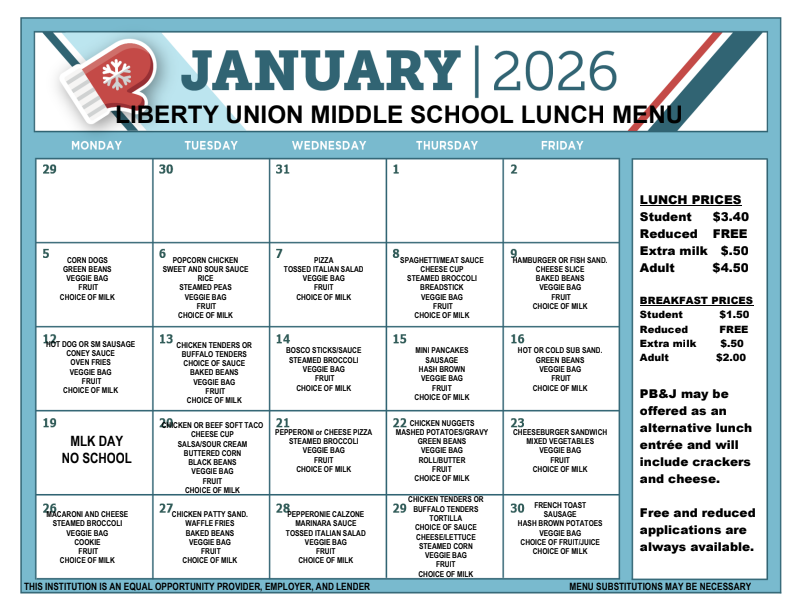 2026 January menu