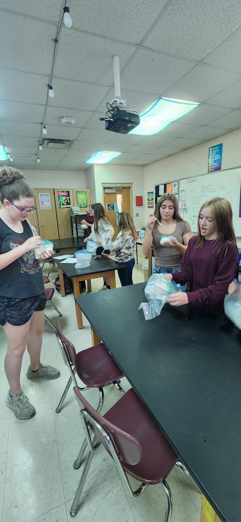 7th graders making ice cream in a bag.