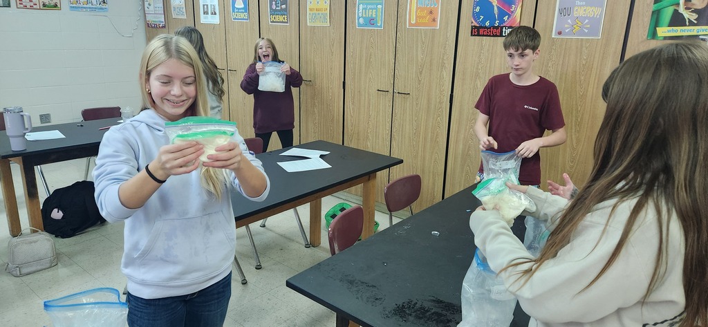 7th graders making ice cream in a bag.