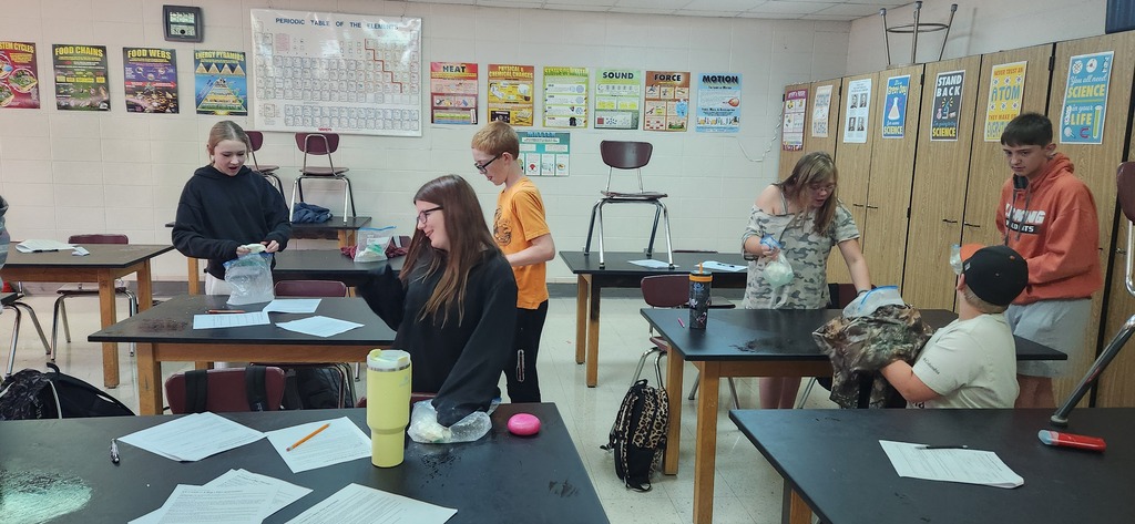 7th graders making ice cream in a bag.