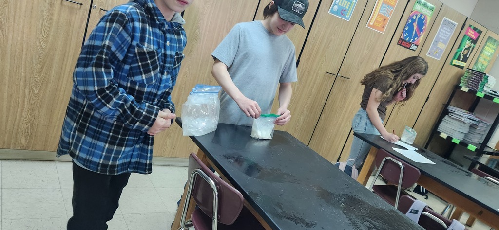 7th graders making ice cream in a bag.