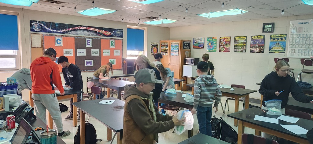 7th graders making ice cream in a bag.