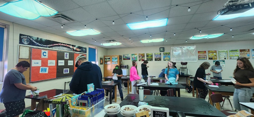 7th graders making ice cream in a bag.
