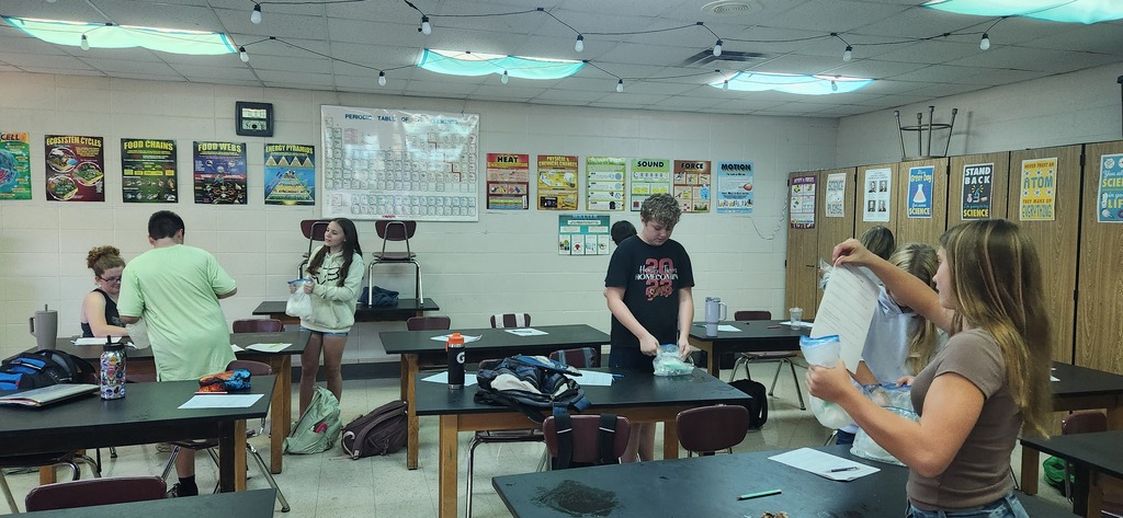 7th graders making ice cream in a bag.