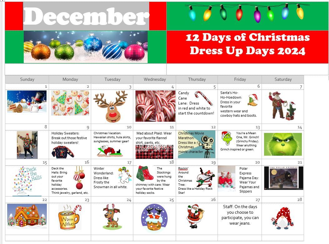 12 days of christmas dress up ideas Countdown Outfits. Days Calendar  Get ready for the