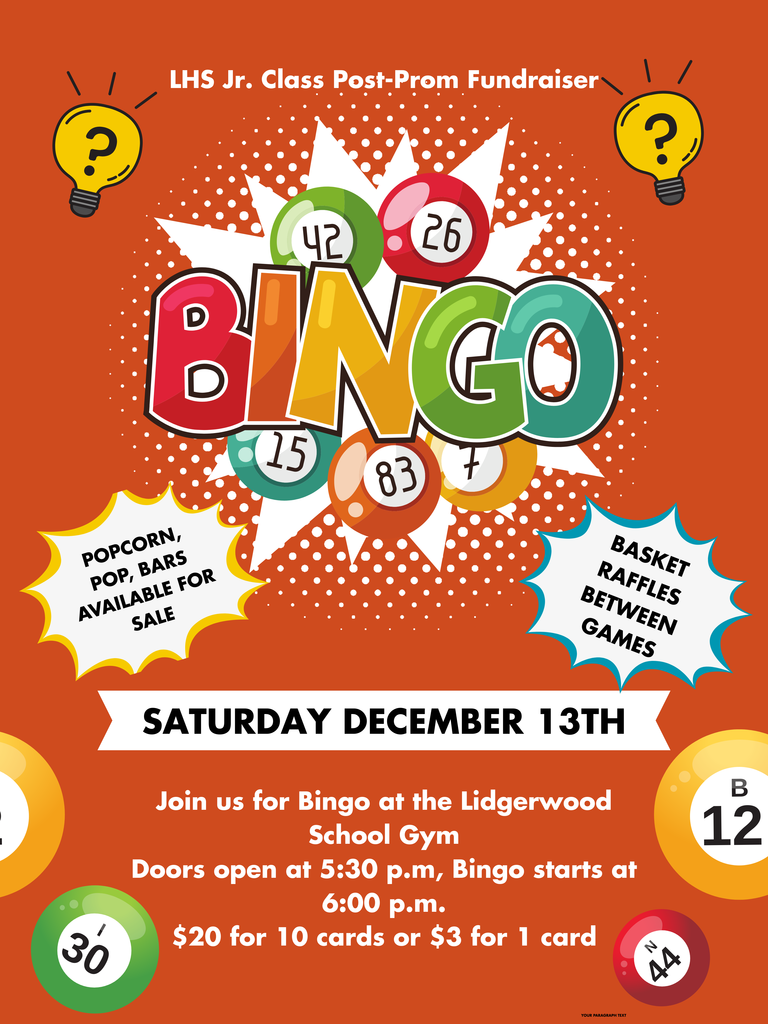 bingo at LPS Dec. 13 at 6:00 PM