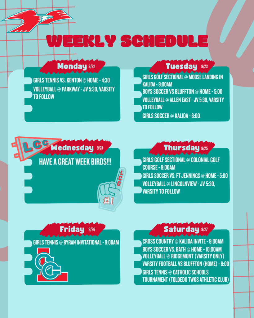 Weekly Schedule September 22nd