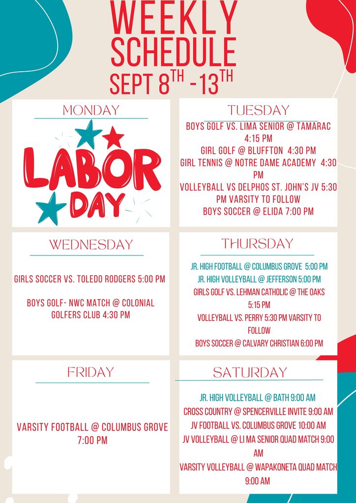 Weekly Schedule Sept. 8 - 12