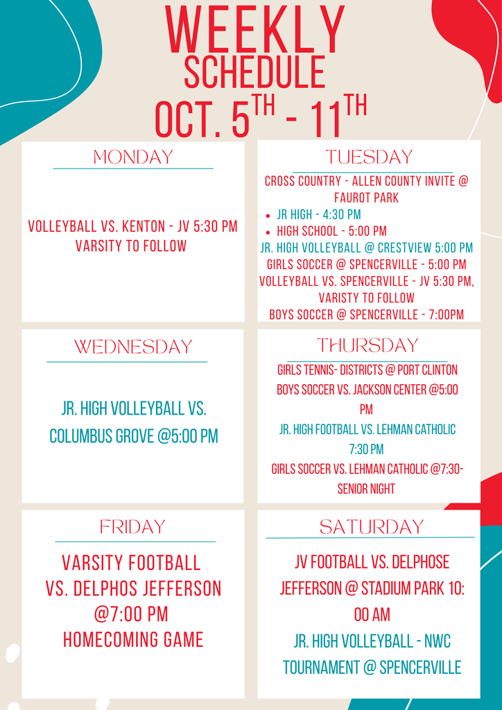 Weekly Schedule Oct. 5