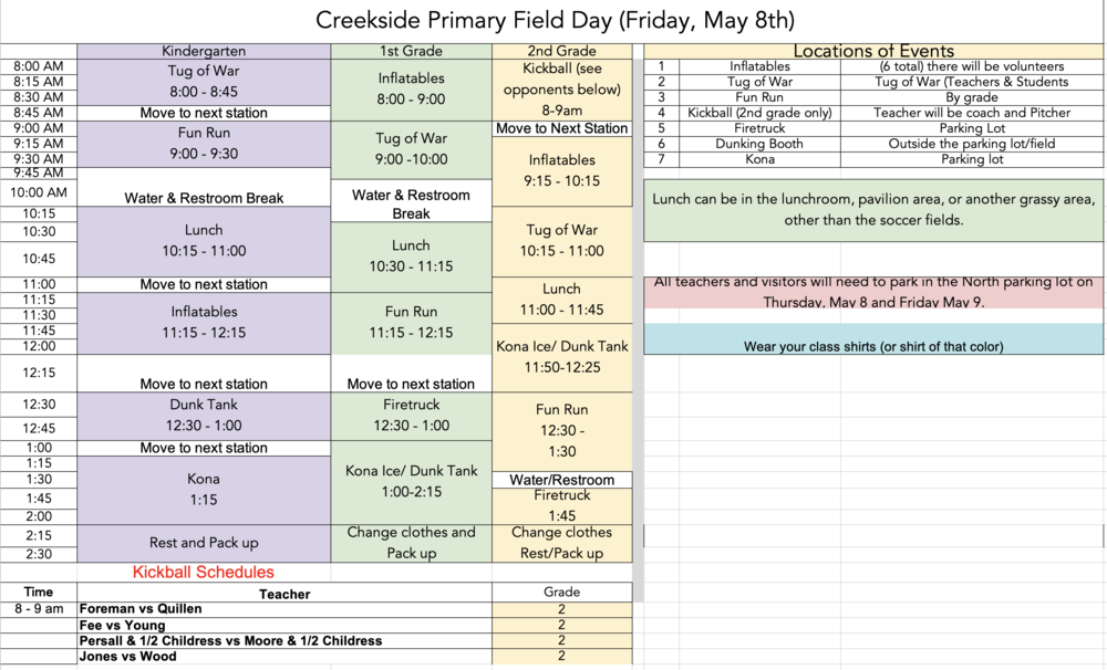 FIELD DAY SCHEDULE