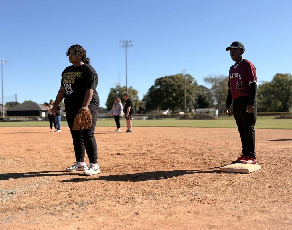 Ardmore High School students participate in an adaptive baseball game. 