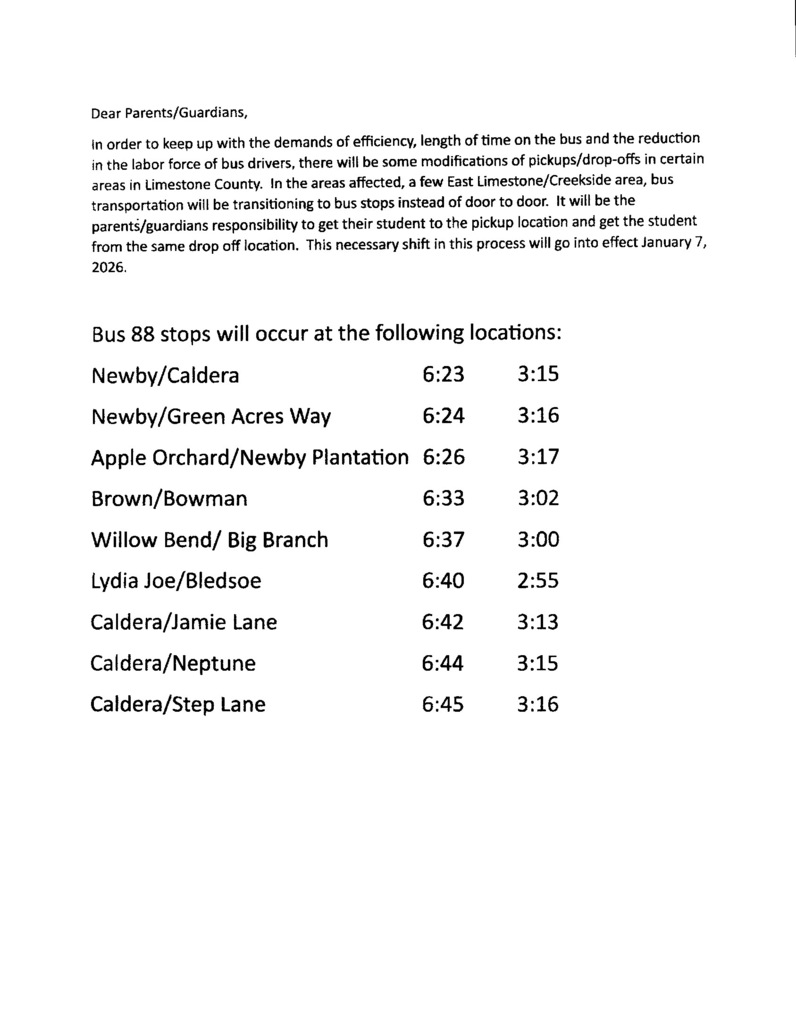 New Bus stop times  and bus stop locations for Bus 88, 26, and 147 