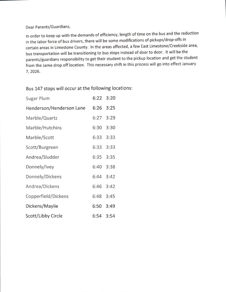 New Bus stop times  and bus stop locations for Bus 88, 26, and 147 