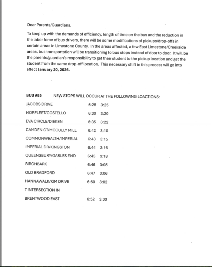 New Bus Stops and times for Bus 55