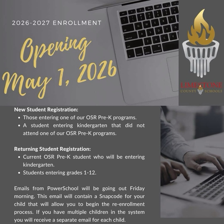 Opening May 1st - New student registration and returning students registration