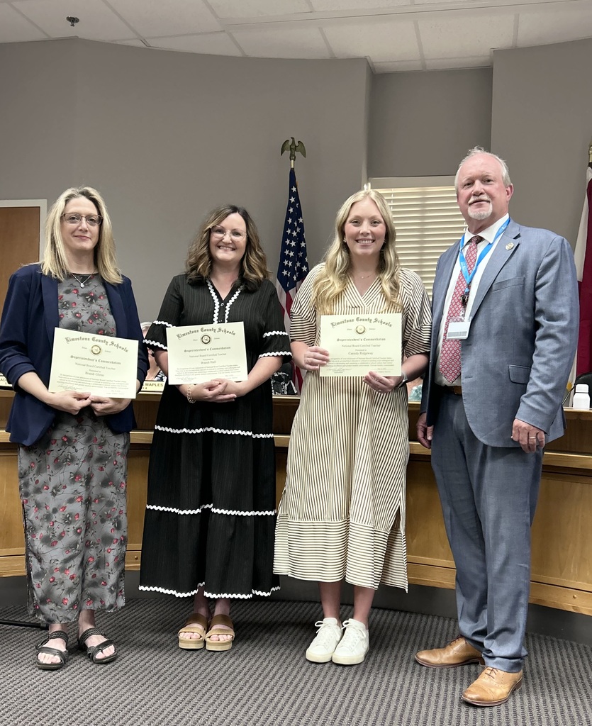 Superintendent Dr. Randy Shearouse recognizes Limestone County Schools teachers who recently completed their NBCT certification.